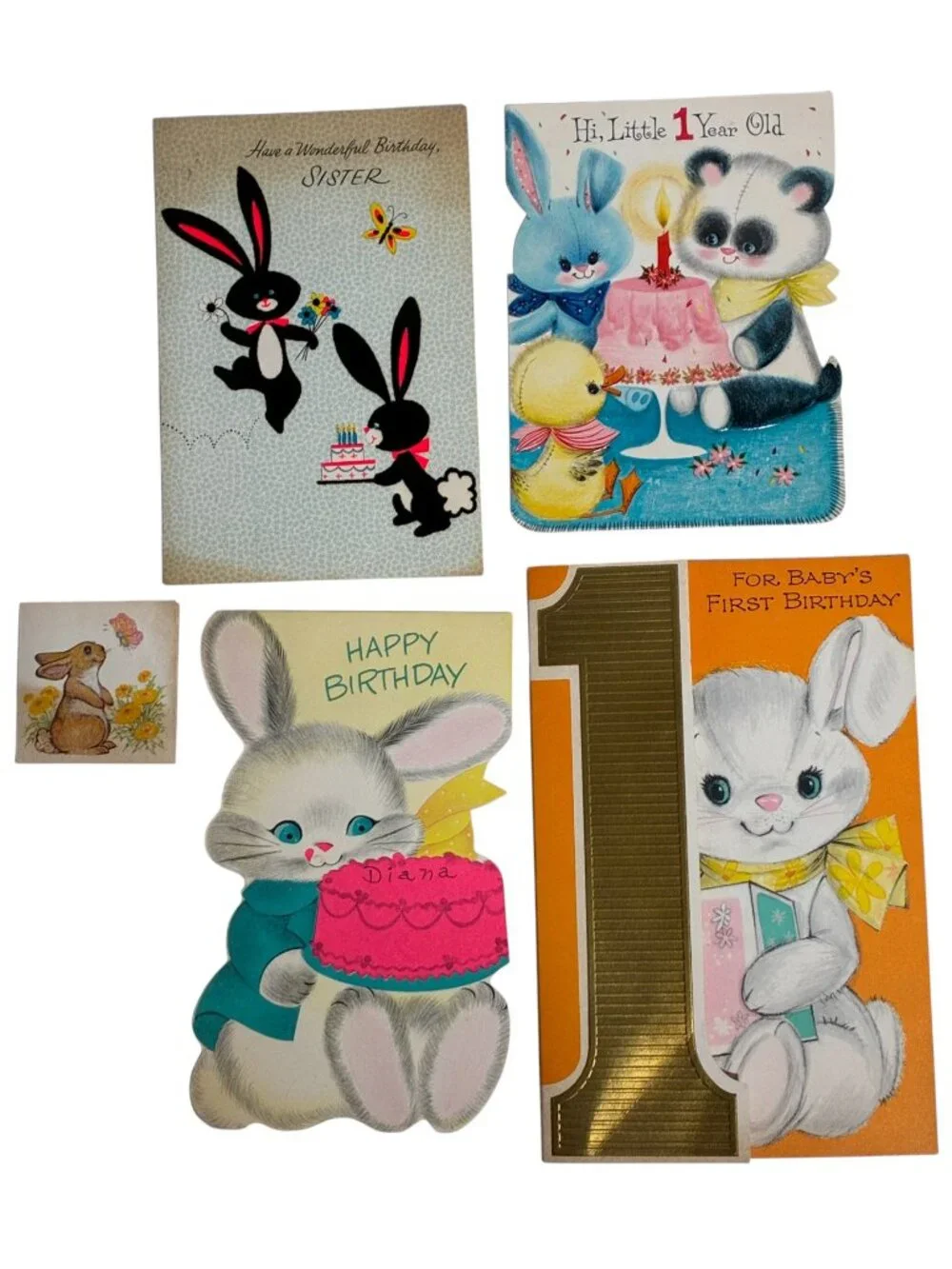 Vintage 1960s Birthday Greeting Cards Lot 15 Die Cut Flocked Baby Animals Clown
